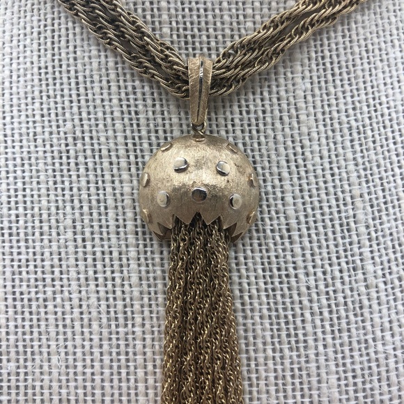 Sold!!!Vintage Mushroom Cap Chain Tassel Necklace - Picture 3 of 8